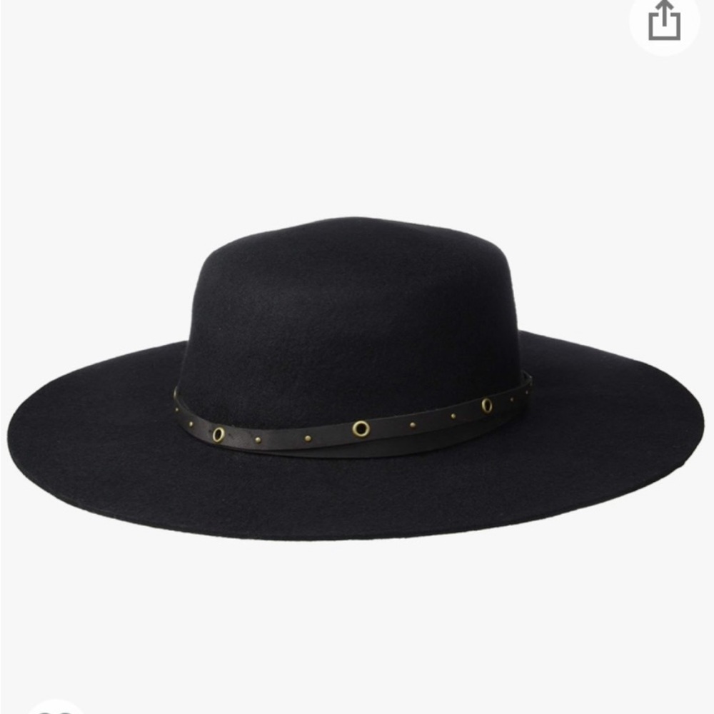 Frye Black Wool Felt Studded Belted Boater Hat Size Medium